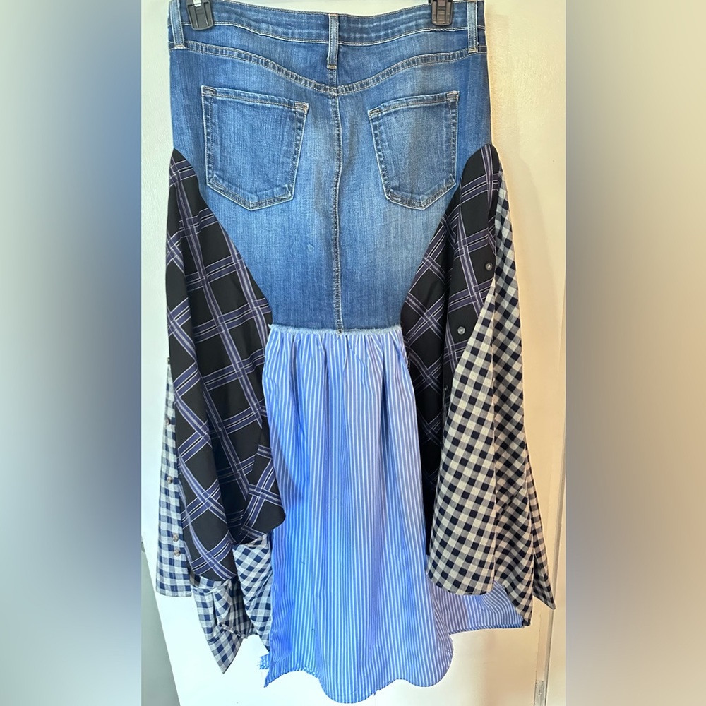 Upcycled Denim And Checkered Patchwork Skirt Made… - image 4